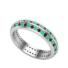 Siyah zirkon ve kök zümrüt 8 ayar beyaz altın yüzük