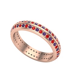 Garnet ve ametist 925 ayar rose altın kaplama gümüş yüzük