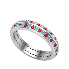 Garnet ve akuamarin 8 ayar beyaz altın yüzük