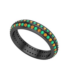 Arne Tamtur Yüzük - Sitrin ve kök zümrüt 925 ayar siyah rodyum kaplama gümüş yüzük #zesotp