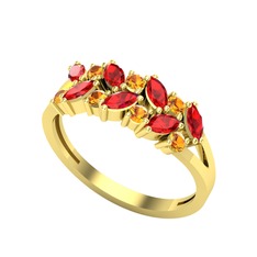 Garnet ve sitrin 18 ayar altın yüzük