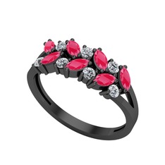 Alida Yüzük - Kök yakut ve beyaz zirkon 925 ayar siyah rodyum kaplama gümüş yüzük #10yrnoz