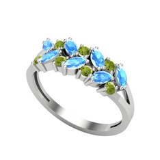 Alida Yüzük - Akuamarin ve peridot 14 ayar beyaz altın yüzük #11158nj