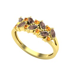 Alida Yüzük - Dumanlı kuvars ve sitrin 14 ayar altın yüzük #11b12jy