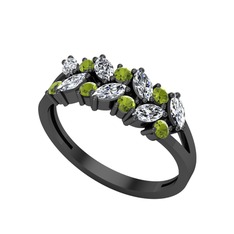 Alida Yüzük - Swarovski ve peridot 925 ayar siyah rodyum kaplama gümüş yüzük #11wl8o0