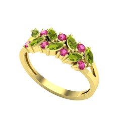 Peridot ve rodolit garnet 14 ayar altın yüzük