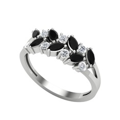 Alida Yüzük - Siyah zirkon ve pırlanta 925 ayar gümüş yüzük (0.252 karat) #12xo2zt