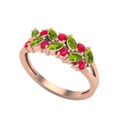 Peridot ve kök yakut 14 ayar rose altın yüzük