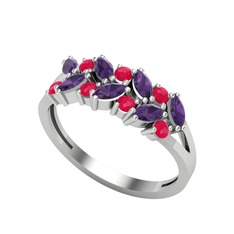 Alida Yüzük - Ametist ve kök yakut 18 ayar beyaz altın yüzük #14ae9ei