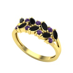 Alida Yüzük - Siyah zirkon ve ametist 8 ayar altın yüzük #14hcxm