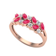 Alida Yüzük - Kök yakut ve pırlanta 8 ayar rose altın yüzük (0.252 karat) #14xyvsc