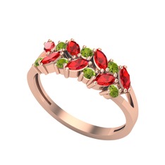 Garnet ve peridot 14 ayar rose altın yüzük