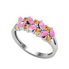 Alida Yüzük - Pembe kuvars ve sitrin 18 ayar beyaz altın yüzük #16vob58