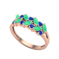 Alida Yüzük - Kök zümrüt ve lab safir 925 ayar rose altın kaplama gümüş yüzük #16ypmic