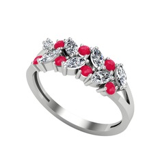 Swarovski ve kök yakut 14 ayar beyaz altın yüzük