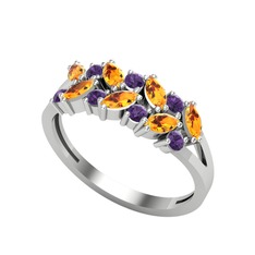 Alida Yüzük - Sitrin ve ametist 14 ayar beyaz altın yüzük #17fbj4w