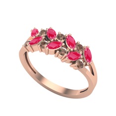 Alida Yüzük - Kök yakut ve dumanlı kuvars 925 ayar rose altın kaplama gümüş yüzük #17nauh9