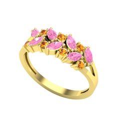 Alida Yüzük - Pembe kuvars ve sitrin 14 ayar altın yüzük #17t9col