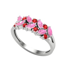 Alida Yüzük - Pembe kuvars ve garnet 925 ayar gümüş yüzük #18fdtt2