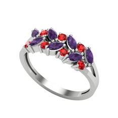Alida Yüzük - Ametist ve garnet 8 ayar beyaz altın yüzük #18iqok6
