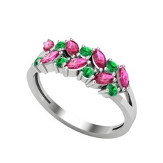 Alida Yüzük - Rodolit garnet ve yeşil kuvars 925 ayar gümüş yüzük #18iqw1b