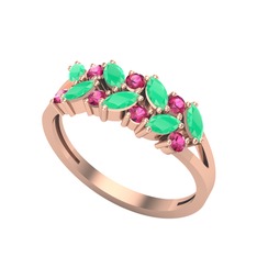 Kök zümrüt ve rodolit garnet 14 ayar rose altın yüzük