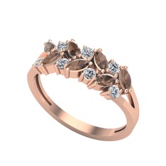 Alida Yüzük - Dumanlı kuvars ve beyaz zirkon 8 ayar rose altın yüzük #19o2zp