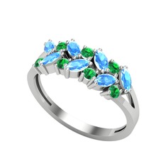 Alida Yüzük - Akuamarin ve yeşil kuvars 14 ayar beyaz altın yüzük #1a60rat