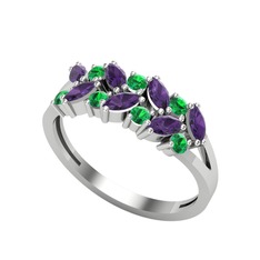 Alida Yüzük - Ametist ve yeşil kuvars 14 ayar beyaz altın yüzük #1akh2y0