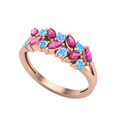 Rodolit garnet ve akuamarin 8 ayar rose altın yüzük