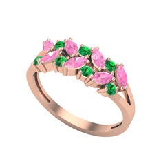 Pembe kuvars ve yeşil kuvars 18 ayar rose altın yüzük