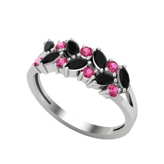 Alida Yüzük - Siyah zirkon ve rodolit garnet 14 ayar beyaz altın yüzük #1az1ke0