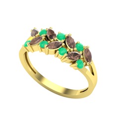 Alida Yüzük - Dumanlı kuvars ve kök zümrüt 18 ayar altın yüzük #1bkskod