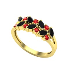 Alida Yüzük - Siyah zirkon ve garnet 18 ayar altın yüzük #1c3ls8o