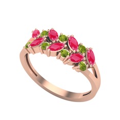 Kök yakut ve peridot 925 ayar rose altın kaplama gümüş yüzük