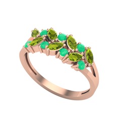 Peridot ve kök zümrüt 8 ayar rose altın yüzük