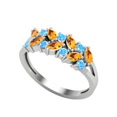 Alida Yüzük - Sitrin ve akuamarin 14 ayar beyaz altın yüzük #1e14xqo