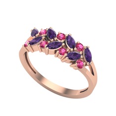 Ametist ve rodolit garnet 14 ayar rose altın yüzük