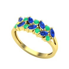 Lab safir ve kök zümrüt 8 ayar altın yüzük