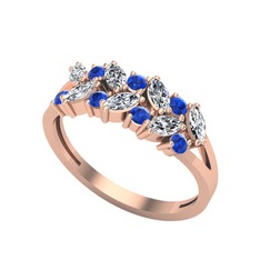 Swarovski ve lab safir 8 ayar rose altın yüzük