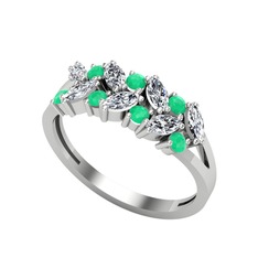 Beyaz zirkon ve kök zümrüt 925 ayar gümüş yüzük