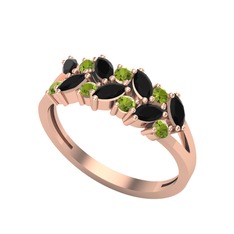 Siyah zirkon ve peridot 8 ayar rose altın yüzük