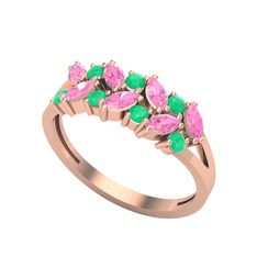 Pembe kuvars ve kök zümrüt 18 ayar rose altın yüzük