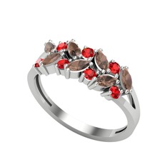 Dumanlı kuvars ve garnet 925 ayar gümüş yüzük