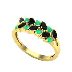 Siyah zirkon ve kök zümrüt 8 ayar altın yüzük