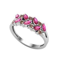 Alida Yüzük - Rodolit garnet ve dumanlı kuvars 14 ayar beyaz altın yüzük #1gevjms