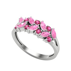 Pembe kuvars ve rodolit garnet 14 ayar beyaz altın yüzük