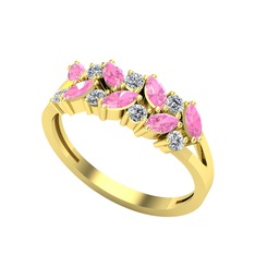 Alida Yüzük - Pembe kuvars ve swarovski 14 ayar altın yüzük #1gvni7