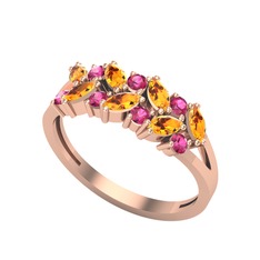 Alida Yüzük - Sitrin ve rodolit garnet 14 ayar rose altın yüzük #1h0ds4r