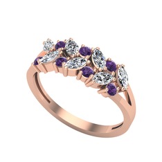 Alida Yüzük - Swarovski ve ametist 8 ayar rose altın yüzük #1hglr9u